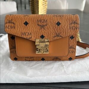 MCM Cognac Crossbody Bag with Gold Accents. Authentic